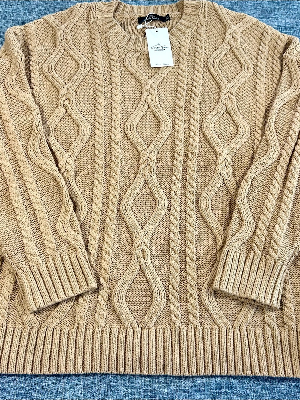 Cozy Cable Knit Crewneck Sweater in Camel